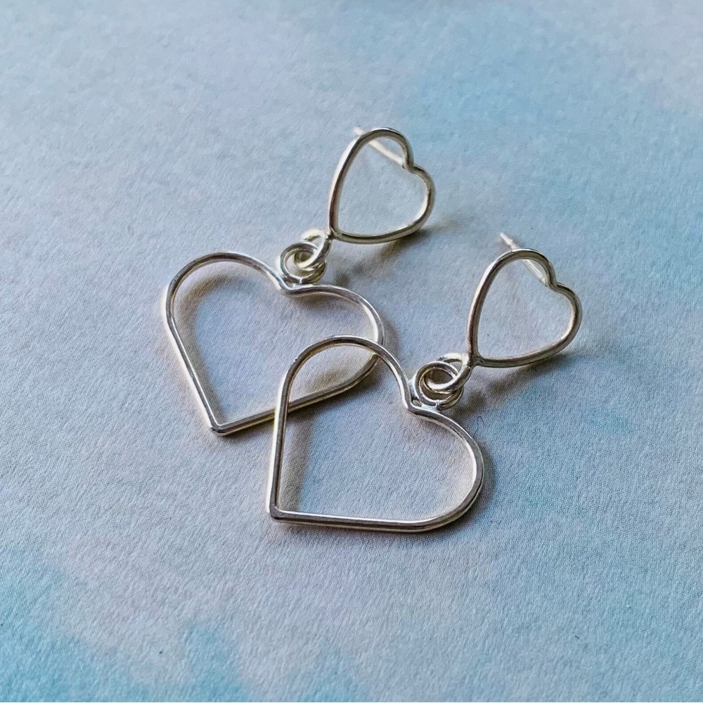 Sterling Silver Dangling Heart Earrings